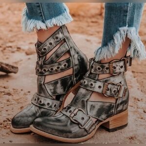 Freebird Distressed Black Buckle Ankle Boots
